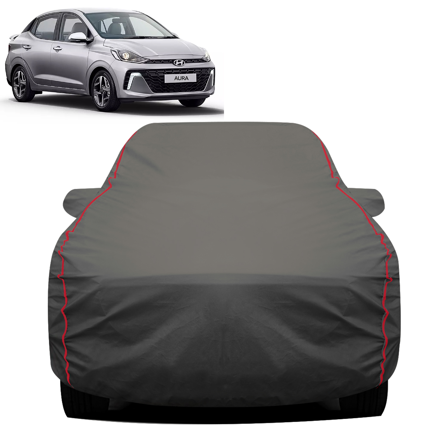 Carzex 2x2 Heavy Duty Red Border Car Body Cover Without Antenna For Hyundai Aura